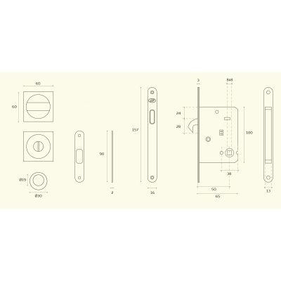 JNF inbouw schuifdeur toiletslot, vierkant, zwart - Afbeelding 2